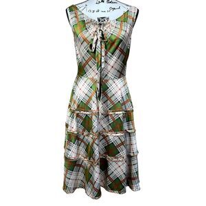 Coconinno 'Ever So Sweetheart' Plaid Dress Green rust orange cream size S boho